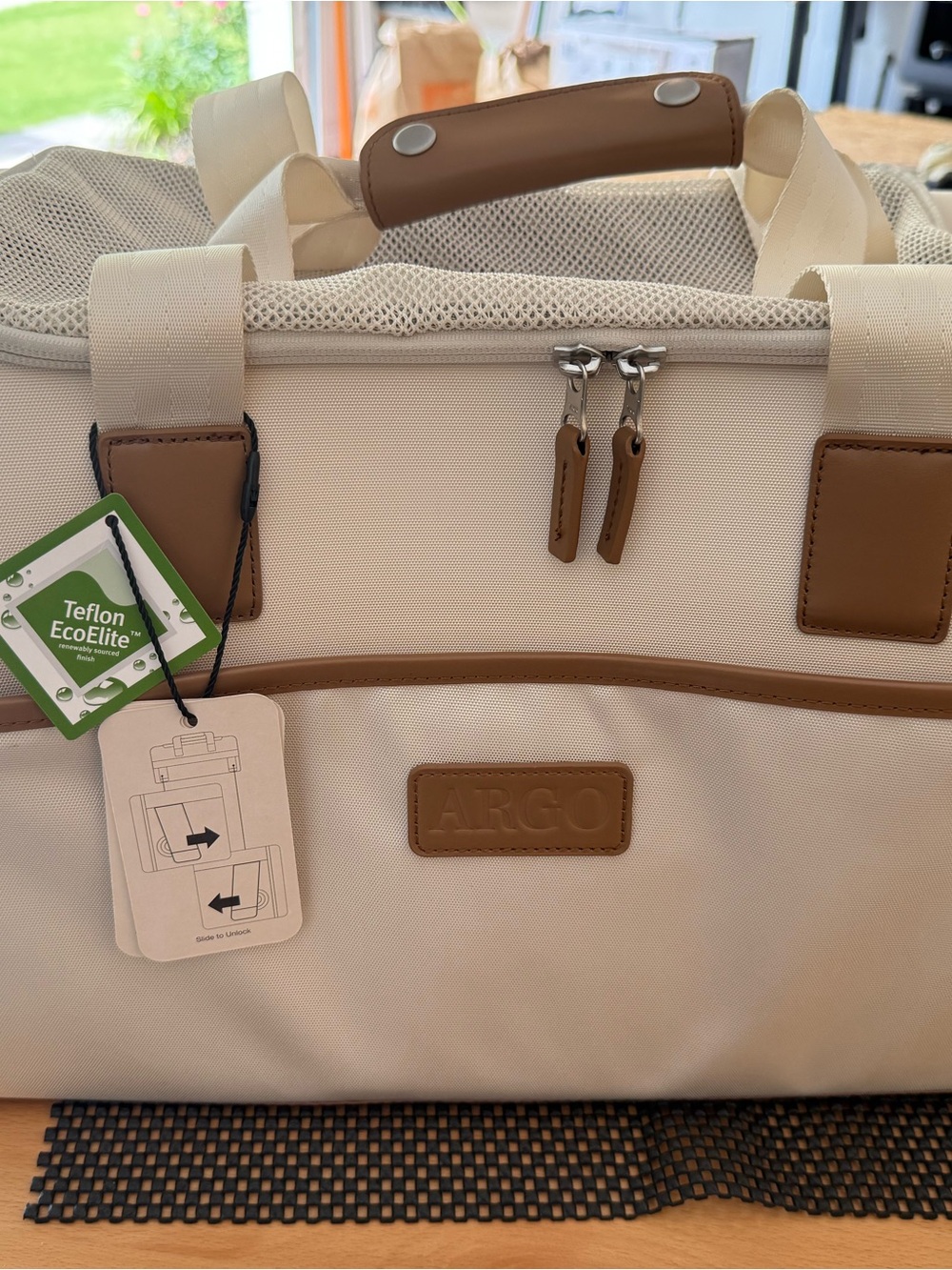 Cream and Tan Small Pet Duffel Carrier - Picture 9 of 11